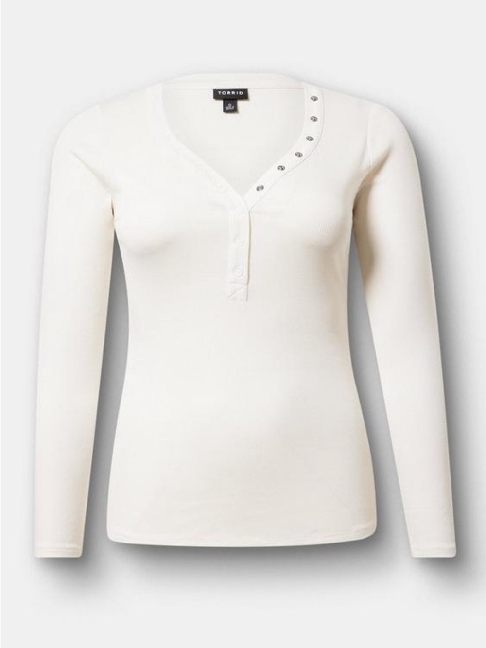 torrid Cream Ribbed Henley Long Sleeve with Snap Detail
